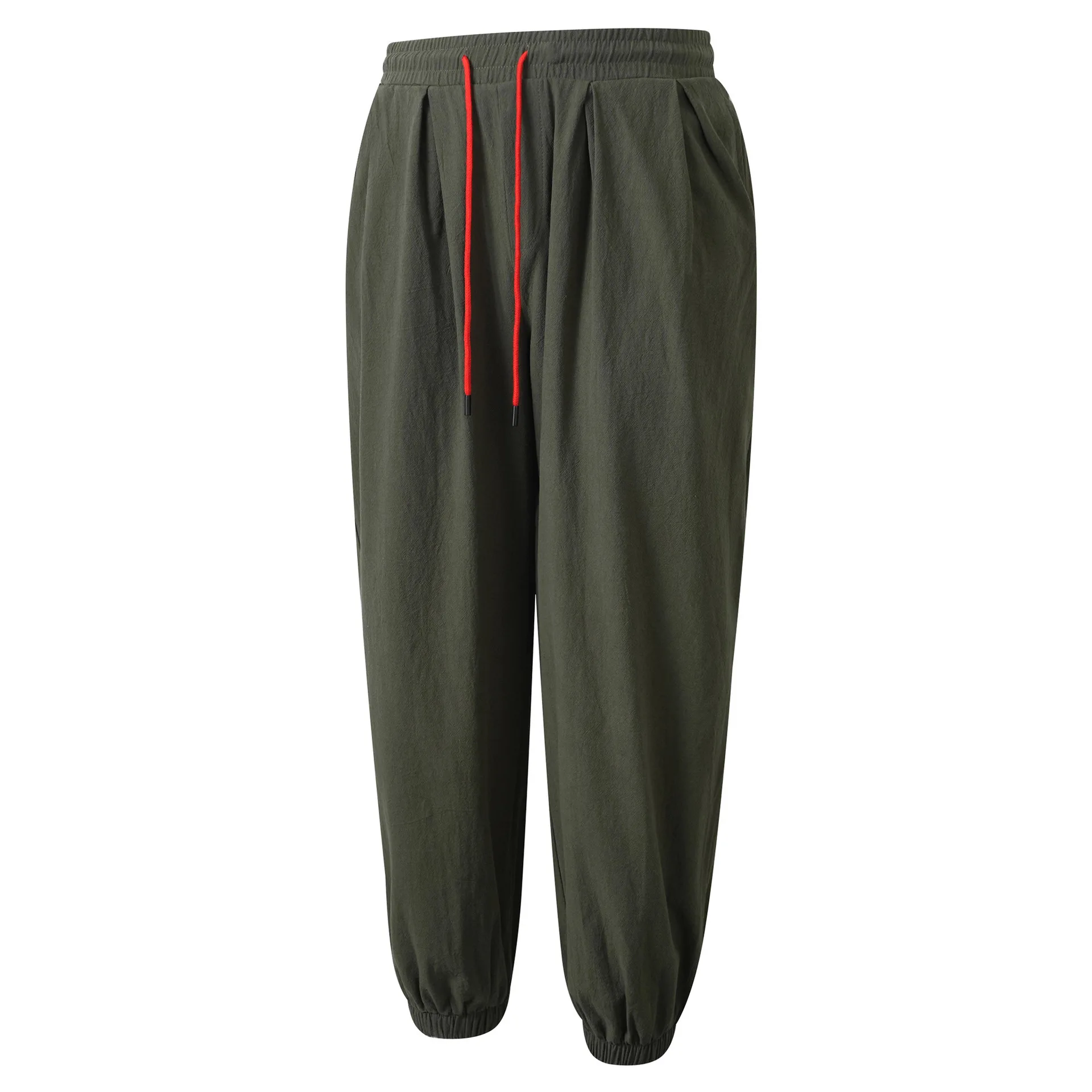 Мужские хлопковые льняные брюки, летние брюки, пляжные брюки, прямые брюки с эластичной резинкой на талии, удобные дышащие повседневные брюки