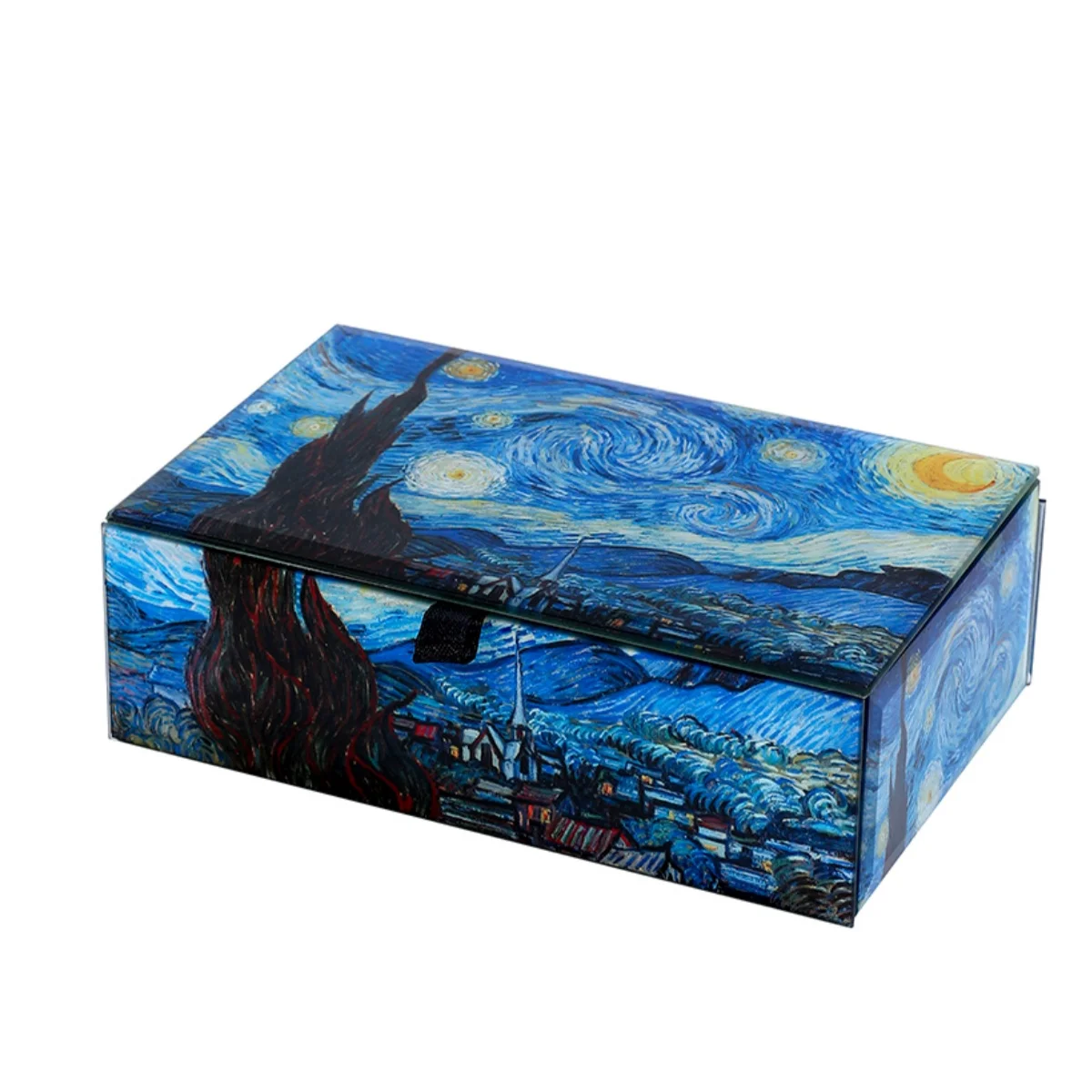Star and Moon Night Painted Jewelry Box, Flip Cover Bright Storage Box