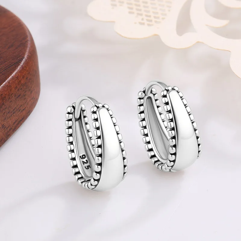 Sam Panda 925 Sterling Silver Ear Buckle Earrings for Women Make old Retro Punk Jewelry Versatile Gift Wholesale Dropship