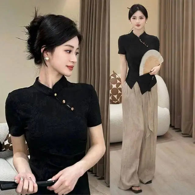 

2025 китайский этнический однотонный топ Ципао с принтом, сексуальная тонкая женская модная вечерняя блузка, тонкая дышащая удобная блузка