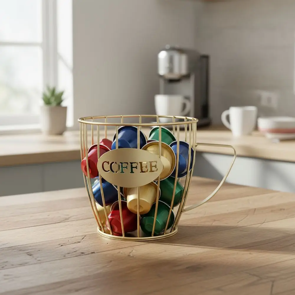 حامل كبسولة القهوة الحديدي المجوف بسعة كبيرة حامل كبسولات القهوة كوب تخزين إبداعي ديكور المنزل #5