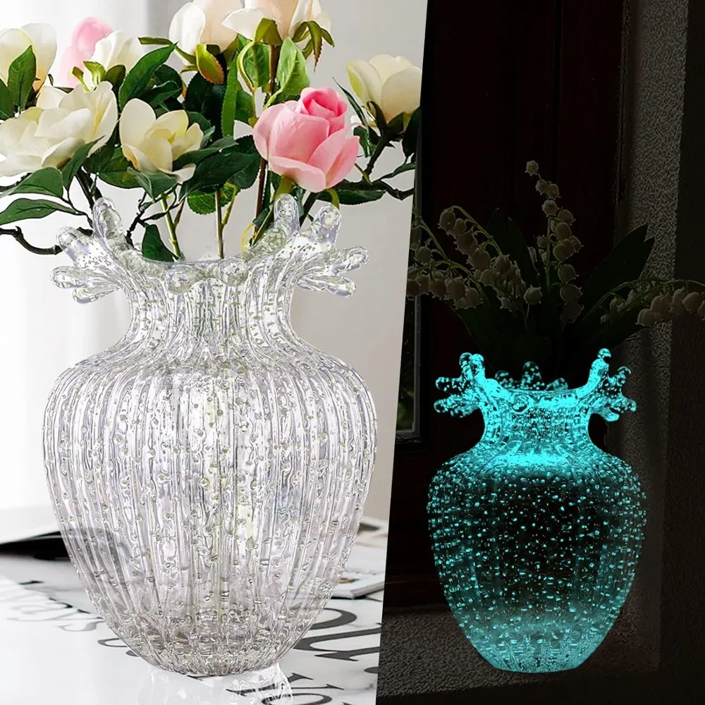 

Luminous Glass Vase Flower Arrangement Dried Flowers Aqua Flowers Living Room Decoration Home Décor Ornament Vase Decor