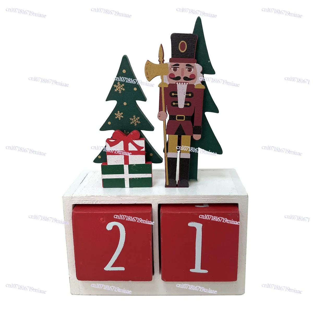 Christmas Countdown Walnut Soldier Calendar Block Ornament Decorative Gift Height 14cm