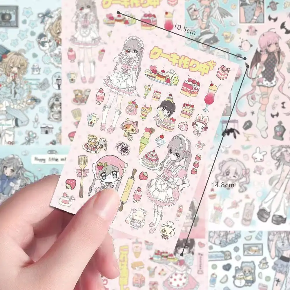 8PC Mix Sweet Girl Illustrated Cut-out Stickers Cute Anime Style Japanese Style Soft Cute Packaging Material Waterproof Stickers