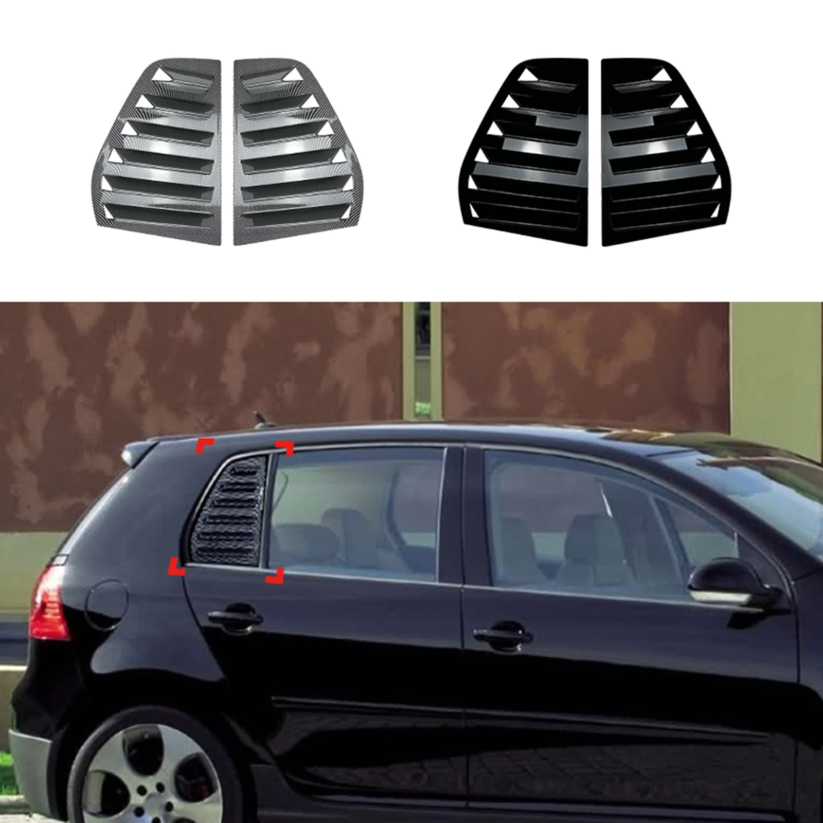 

For Volkswagen VW Golf 5 MK5 Exterior Rear Side Window Louver Shutter Trim Cover Carbon Fiber Look/Gloss Black Windshield Blind