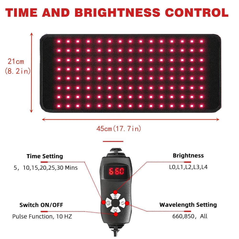 Cinturón de luz roja, dispositivos de terapia de luz, almohadillas calefactoras, envoltura usable para el cuerpo, 120 LED, 660nm, 850nm