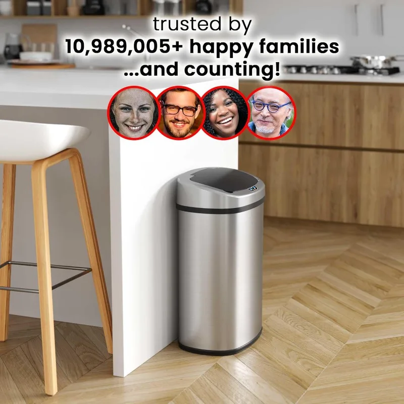 SensorCan 13 Gallon Kitchen Trash Can With Odor Filter, Stainless Steel Oval Automatic Trashcan For Home Office Bedro