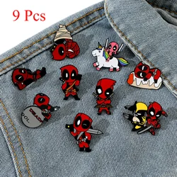 1/9 sztuk Disney Marvel Cartoon Deadpool i Wolverine broszka śmieszne metalowe szpilki odznaki akcesoria biżuteria prezenty emaliowane szpilki