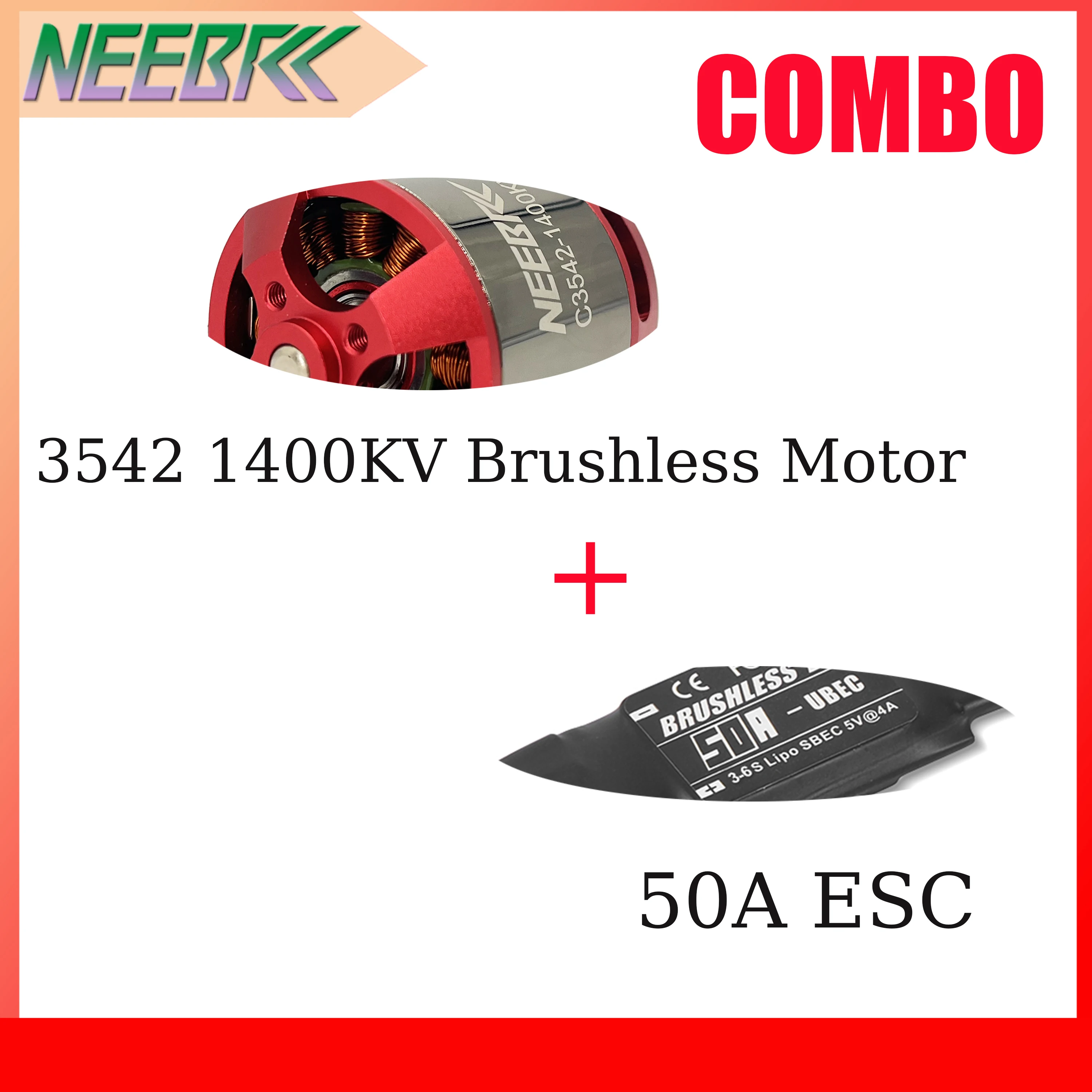 NEEBRC 3542 1400KV Brushless Outrunner Motor 50A ESC Combo for RC Aircraft Plane Fixed-wing Quadcopter Drone Model Accessories