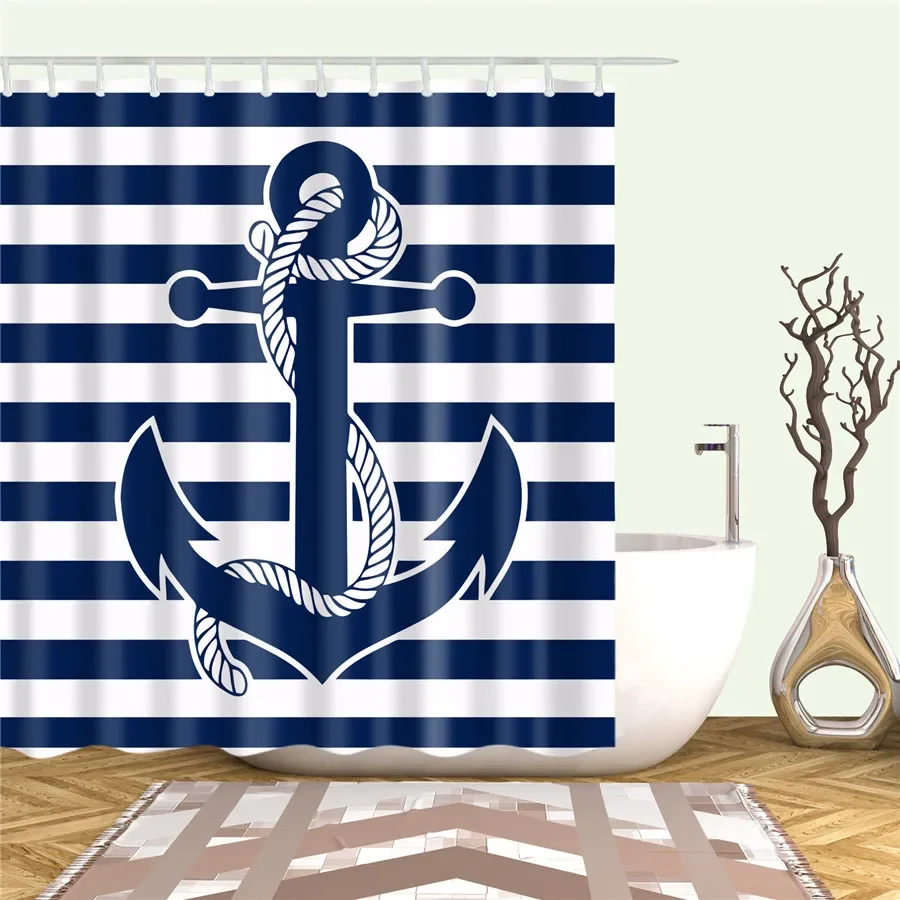 Nordic Navigation Anchor Shower Curtains Fabric Waterproof Polyester Bath Curtain with 12 Hooks Bathroom Accessories Home Decor