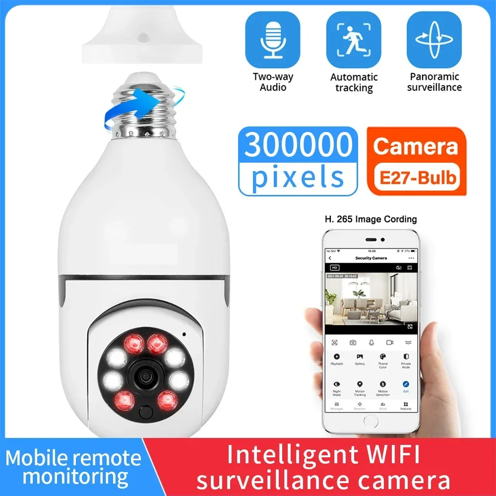 Indoor Video Safety Surveillance Camera Baby Monitor Home Security Protection Full Color Night Vision Auto Tracking WiFi Bulb