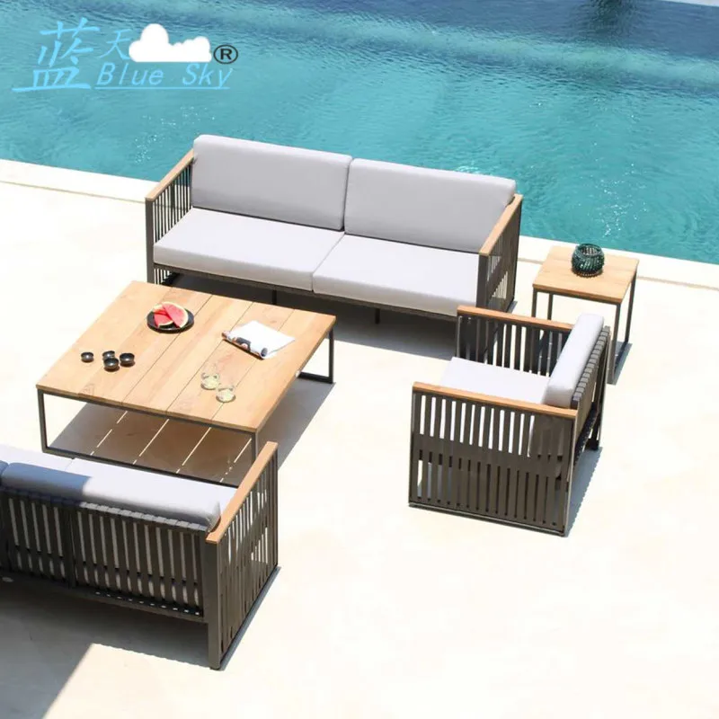 

Customized outdoor sofa in a minimalist Chinese style, aluminum alloy outdoor rainproof and sunscreen courtyard, rattan woven