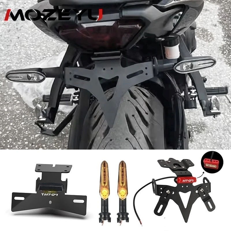 

For Yamaha MT-07 MT07 2013-2024 2025 2026 Motorcycle Aluminium License Plate Holder Tail Tidy LED Light Fender Eliminator Kit