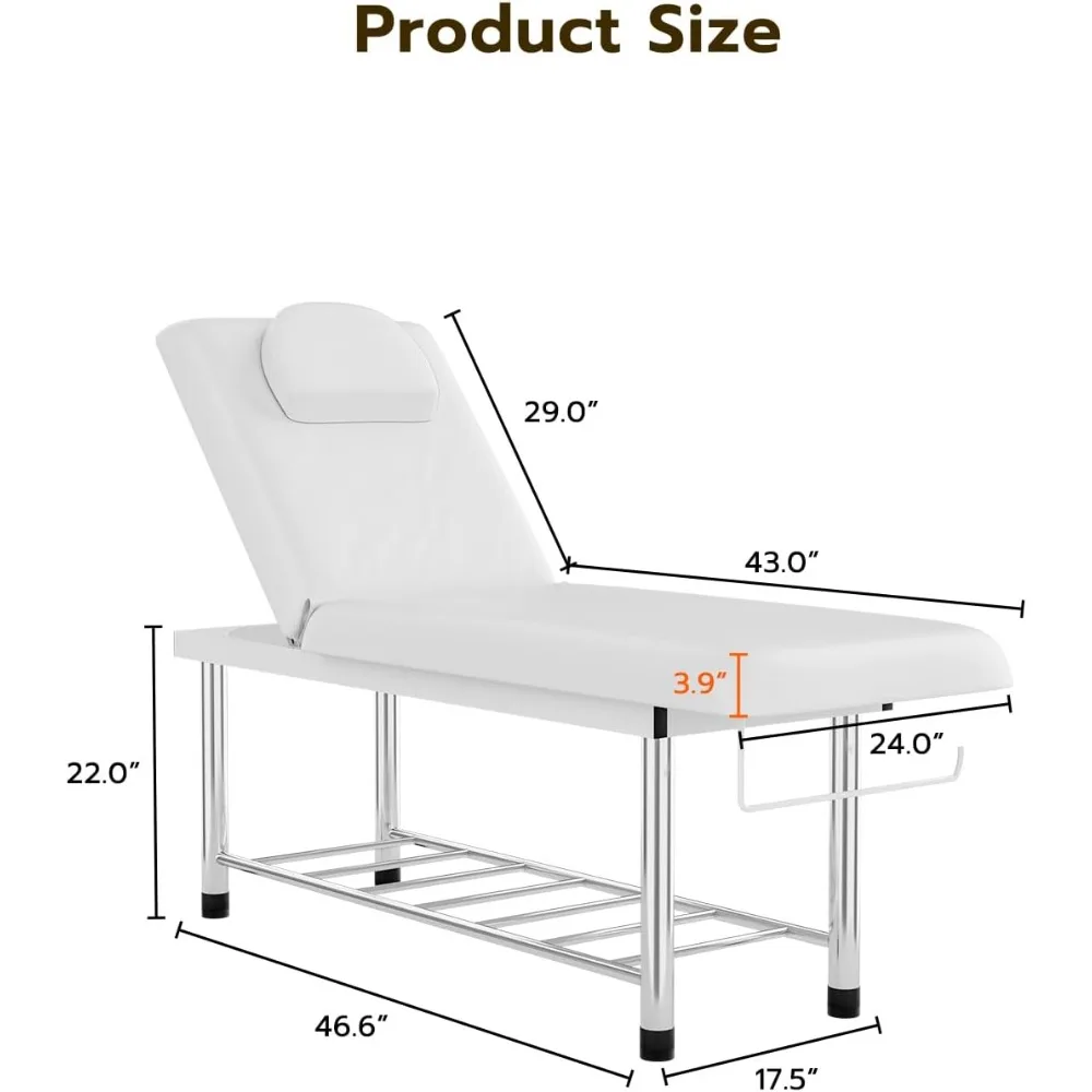 طاولة تدليك ثابتة احترافية 550 رطل، سرير امتحان عريض عالي التحمل للعلاج، مسند ظهر قابل للتعديل، مسند رأس قابل للإزالة،