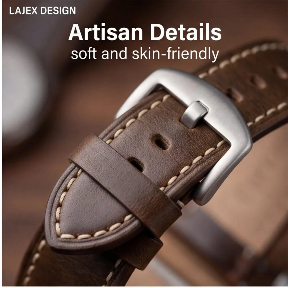 22mm Multiple Colors Replace Watch Band Available Genuine Cowhide Oil Wax Watch Strap with Steel Pin Buckle for Men Watch