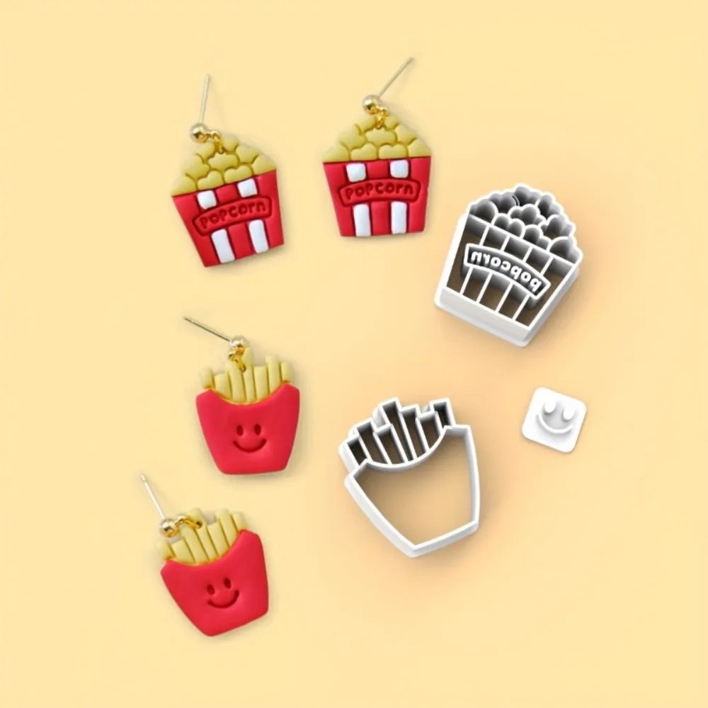 3Pcs Popcorn & Fries Brooch Jewelry Styling Polymer Clay Cutter Pottery Tools Cutters Set Fast Food Earrings Jewelry Making Mold