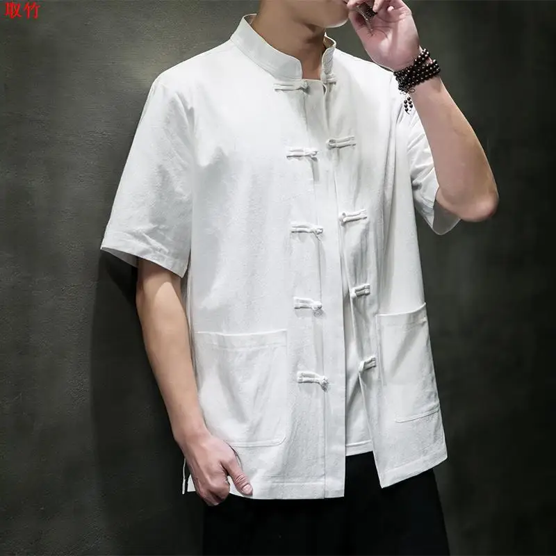 Loose Fit Linen ort Sve irt Herren Sommer Baumwolle Leinen f Sve irt Retro Button up Tang Anzug Große Größe Top