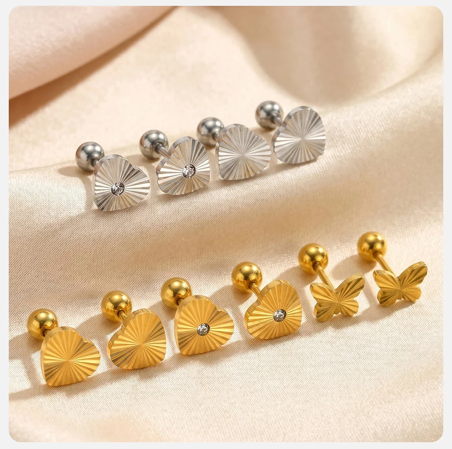 Vnox Minimalistische vergoldete Zirkon-Ohrringe für Damen, Edelstahl, süße, romantische Herz-Ohrstecker, niedlicher, zierlicher Schmuck – Detail 5
