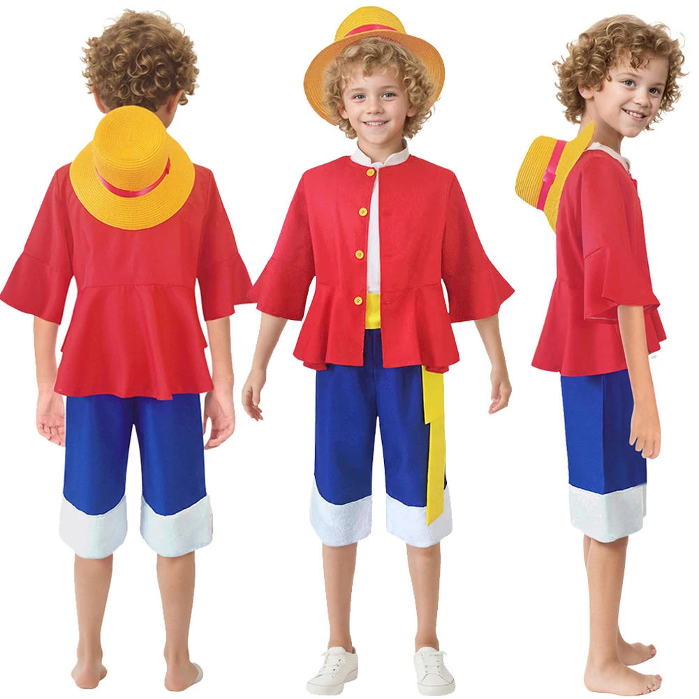 Kids Luffy Cosplay Anime Pirate Live Action Tv One Cosplay Stuk Fantasia Kostuum Vermomming Voor Jongens Halloween Carnaval Pak