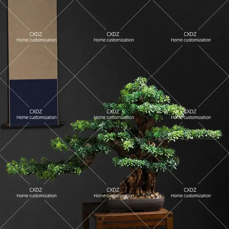 Simulated Welcome Pine Bonsai Tree Ornament New Chinese Style Desktop Decoration for Hotel Porch Yabai Luo Han Song Modeling