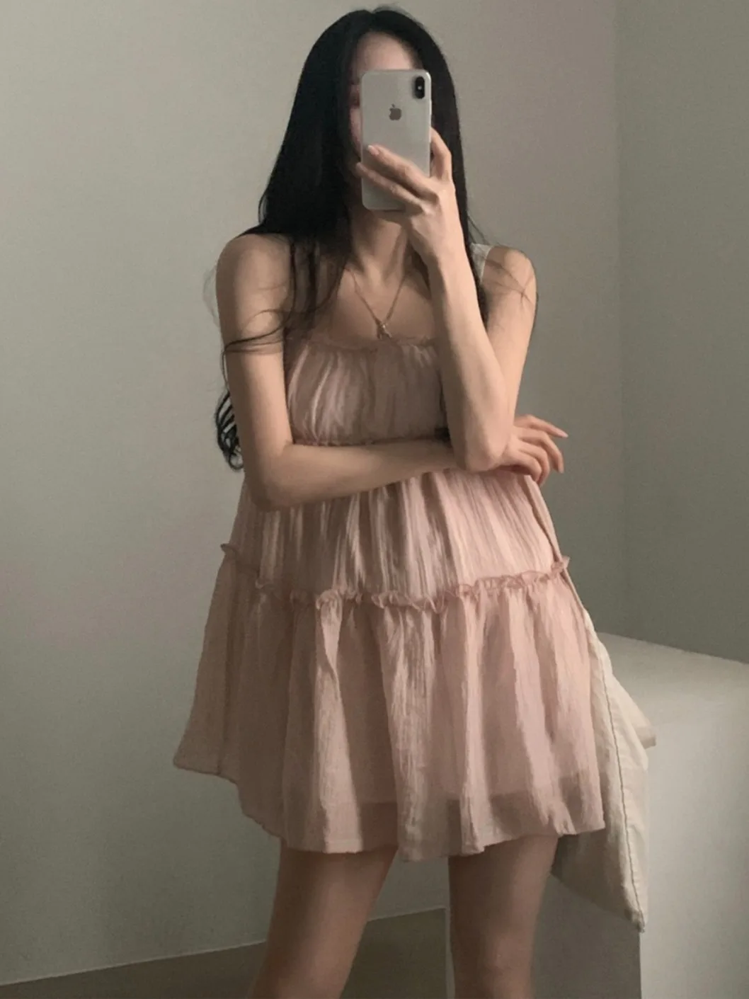 여름 세련된 여성 드레스 Strapl A 라인 미니 스커트 내부 착용 레이스 트림 화이트 컬러 캐주얼 유행 여성 드레스