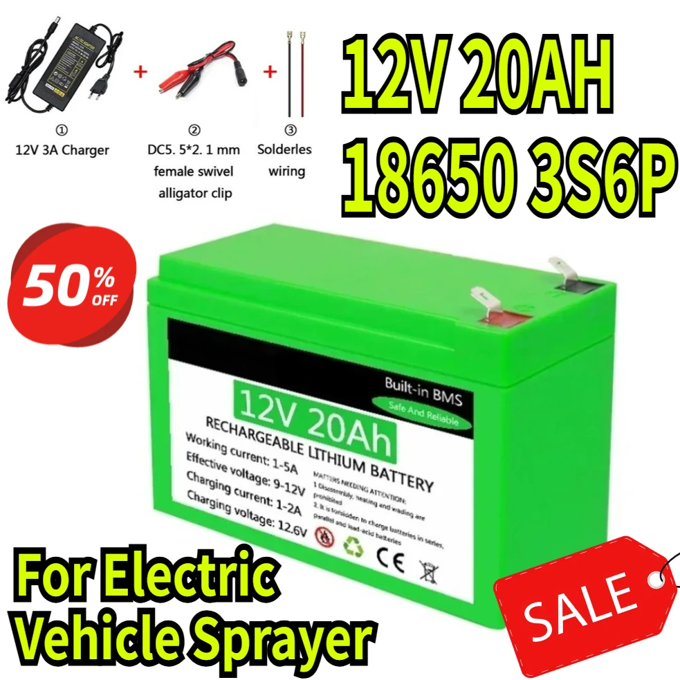 

12V 20AH 18650 3S6P High Current 20A Built-in Lithium Battery for Electric Vehicle Sprayer