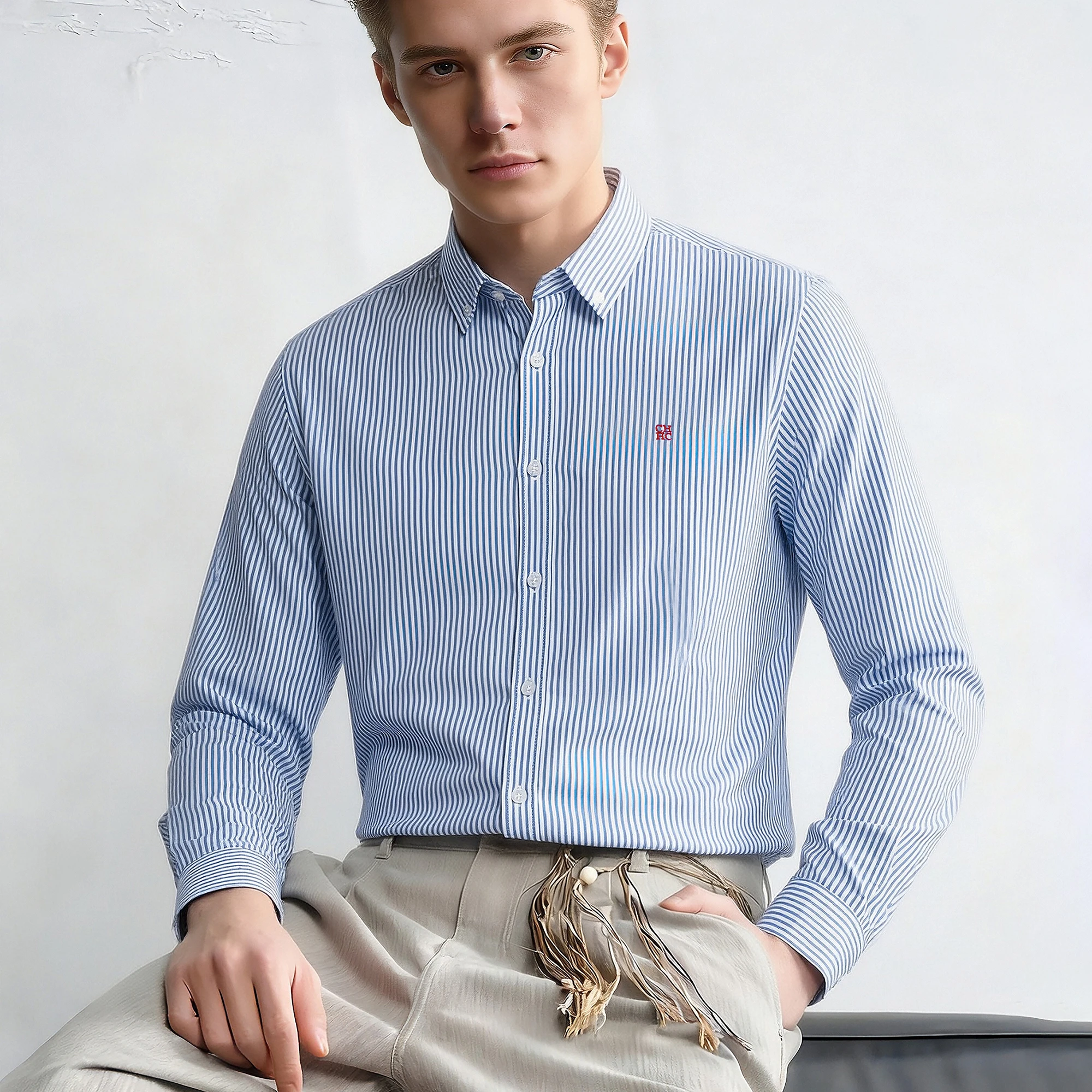 

Men's Shirt Elegant Commuting Single Breasted Men's Shirt Business Thin Stripe Design Classic Casual Men's Long Sleeved Blouses