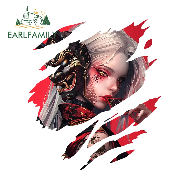 EARLFAMILY Attractive Ghost Mask Girl Tear Car Sticker Artistic High Quality Rearview Mirror Decal Scratch Proof Vinyl Car Wrap