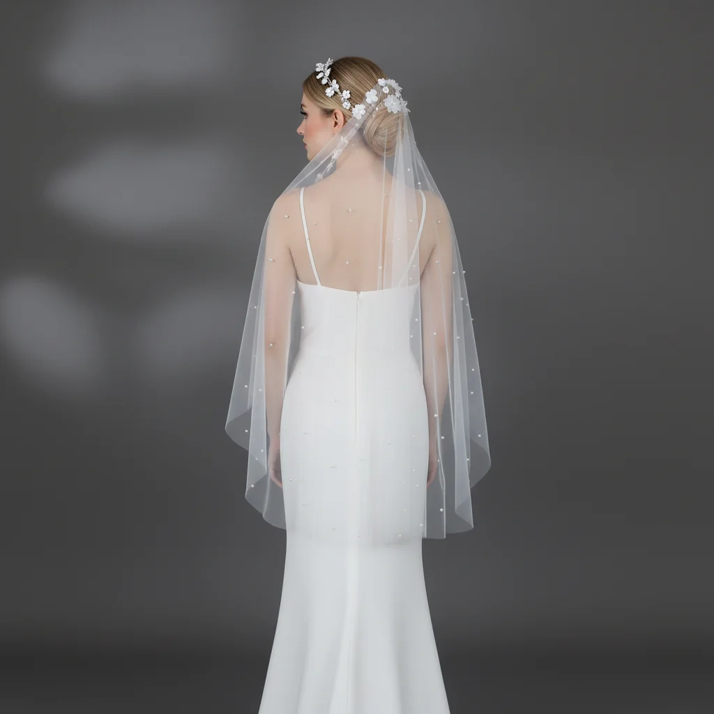 Bridal Wedding Veil Pearl Flower Bridal Veil Single Layer White Ivory 100cm Russian Soft Tulle With Comb Wedding Accessory G37