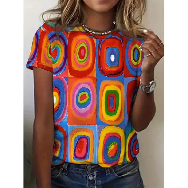 

3DDigital Printed Ladies Summer Short SleevesTCasual Color-Block Versatile Shirt