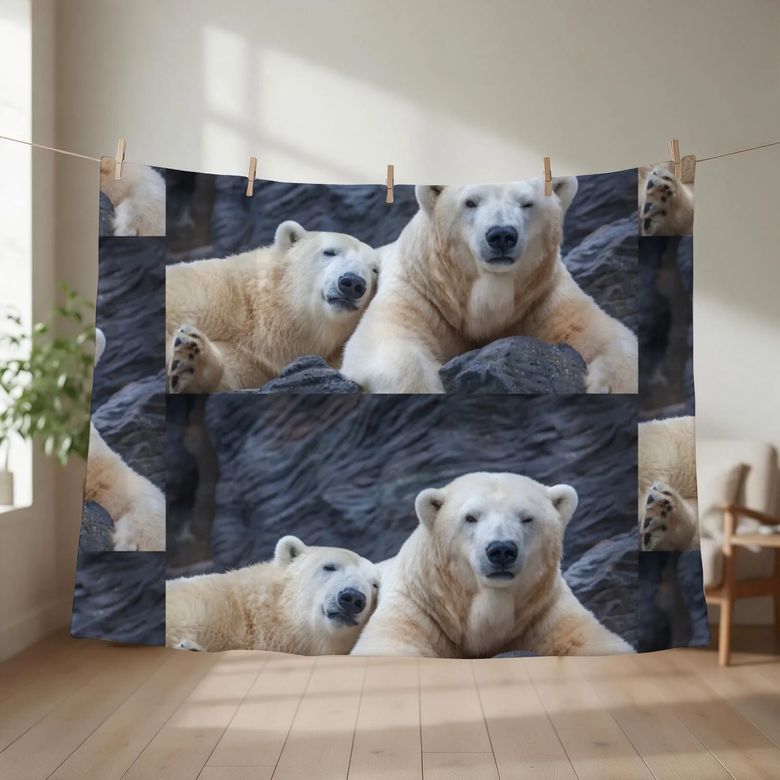 Polar Bears Snuggle II Throw Blanket Plush Blankets For Baby Decoratives Luxury Thicken Blankets
