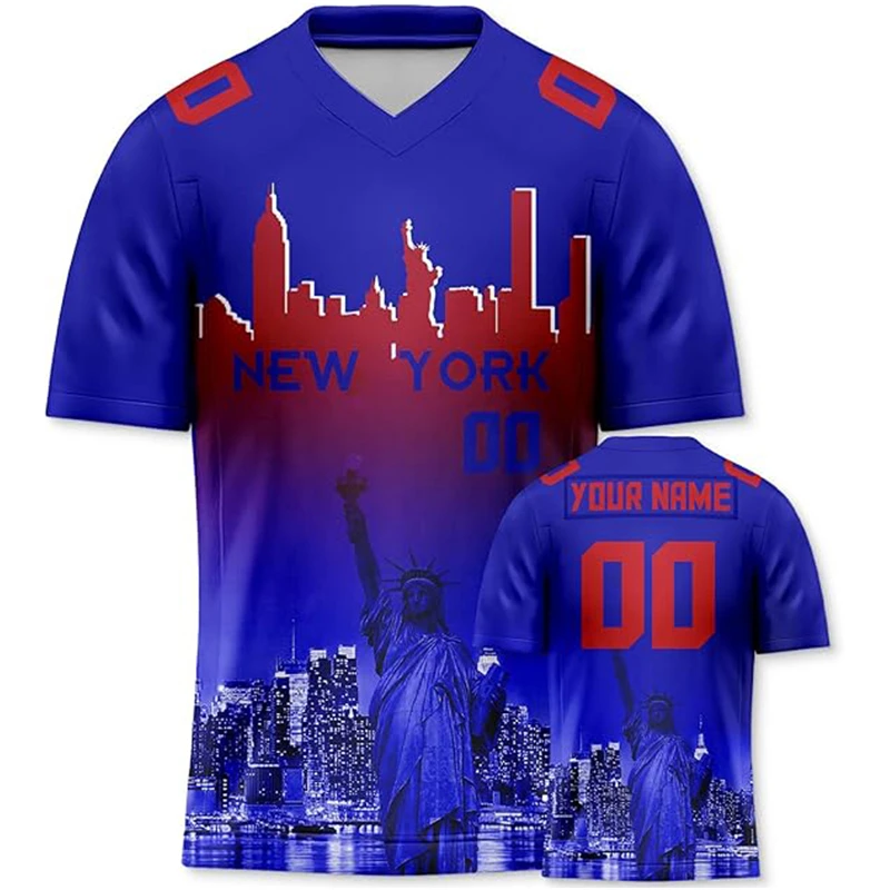 

Customized Name Numbers T-Shirt For Men American Football DIY New Yourk City Name Jersey Casual Short Sleeves Sports Tees Tops