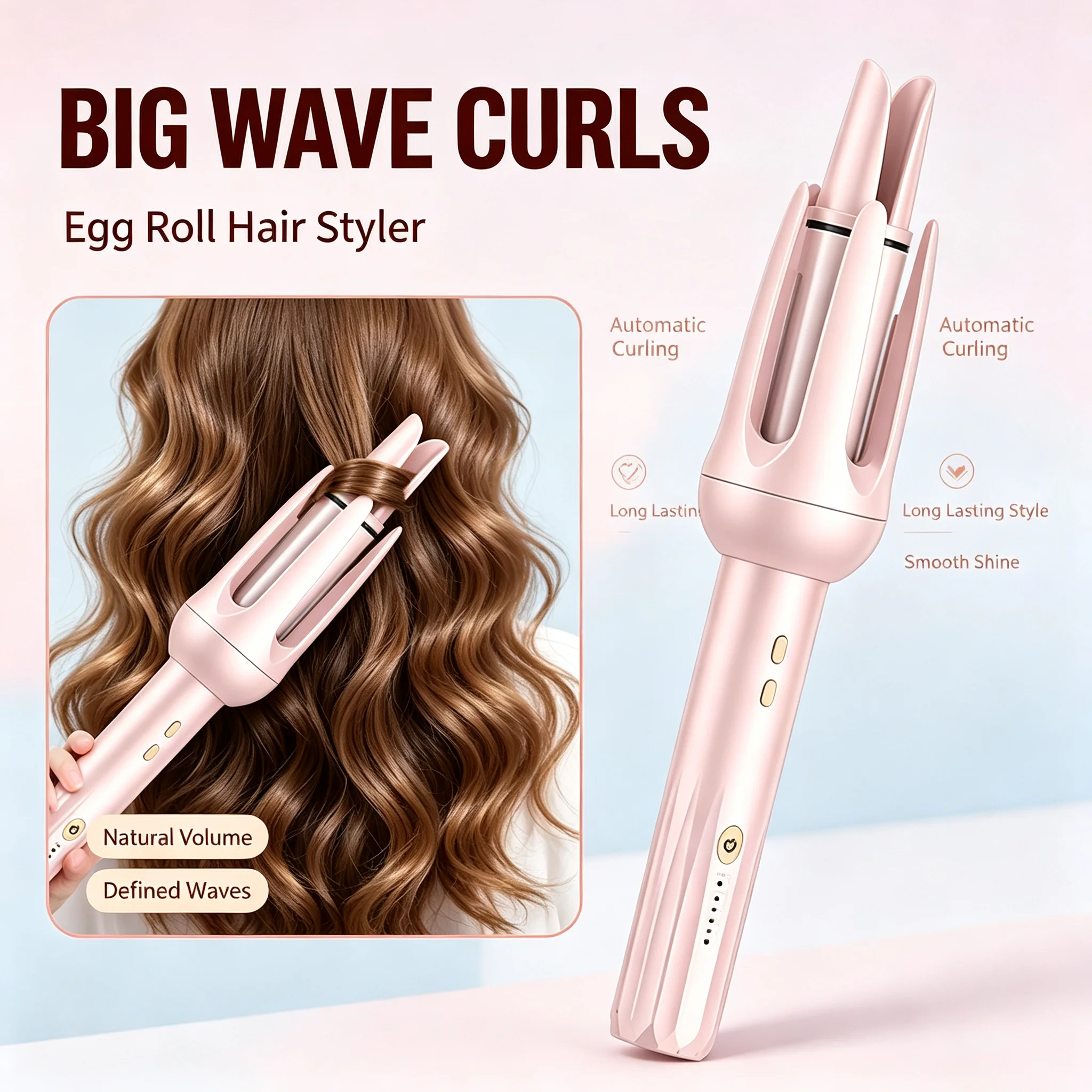 Automatic Hair Curler Big Wave Waver Curling Iron Fast Heating Adjustable Temp Anti‑Scald Portable Electric Hair Styling Tool
