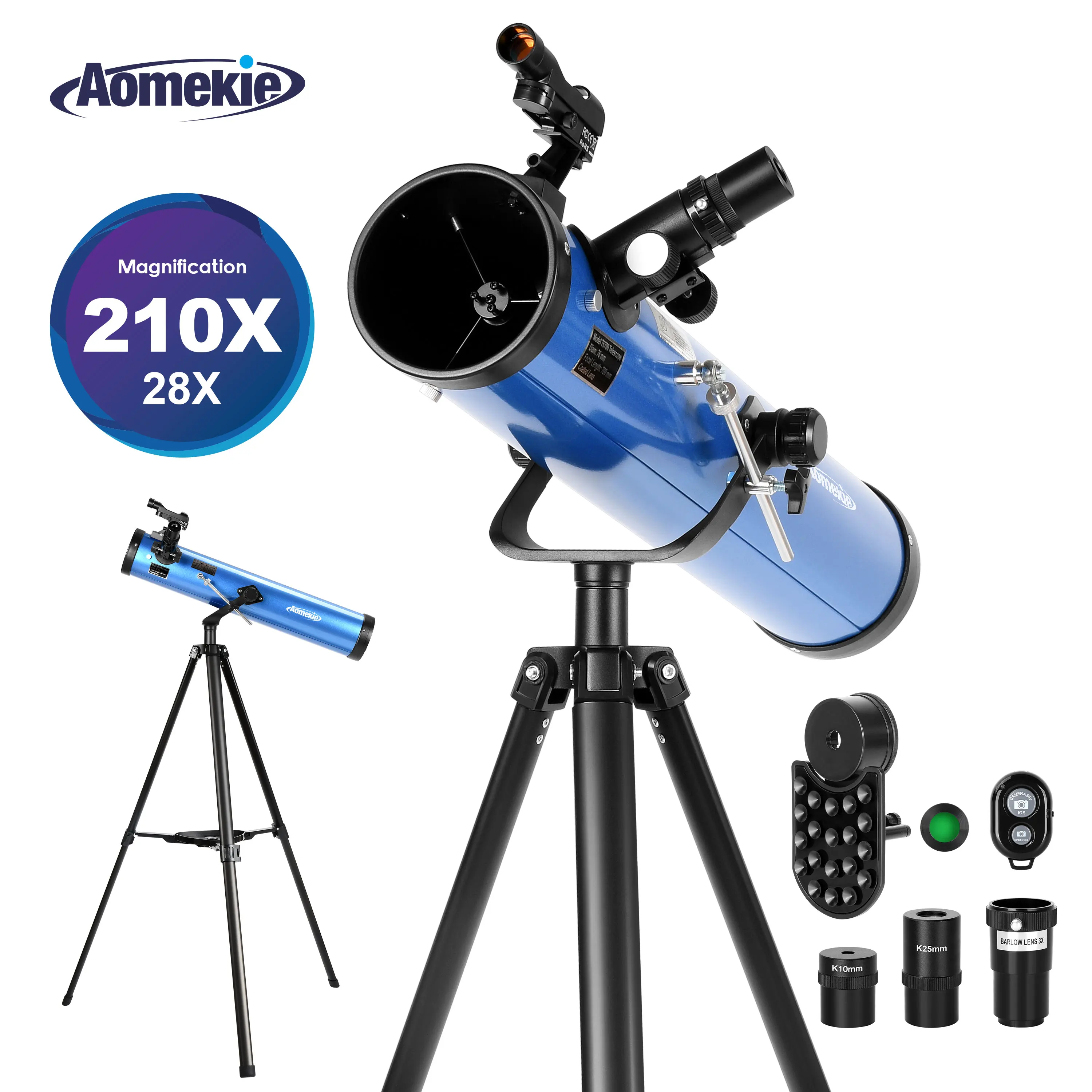 70076 Reflector Telescopes with High Tripod Phone Holder 210X for Moon Watching