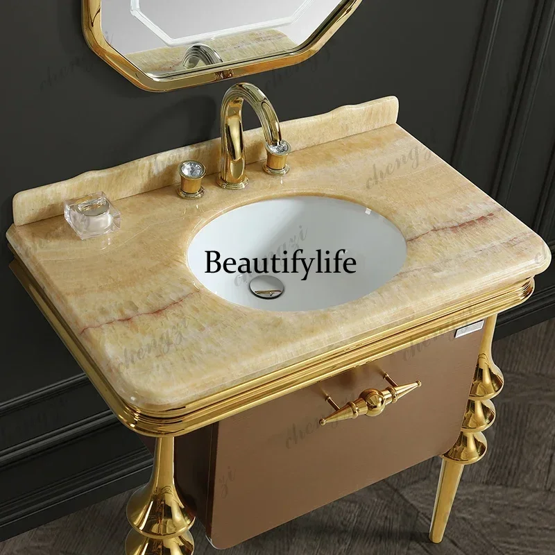 H134 Wabi-Sabi Stainless Steel Bathroom Cabinet Combo Nordic Marble Smart Bathroom Mirror Shelves Home Furniture Móveis Banheiro