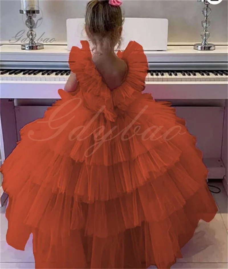 Vestido largo de flores para niña, vestido de baile de boda, vestido de desfile para niño, vestido hinchado para fiesta de graduación, apliques sin mangas, nuevo