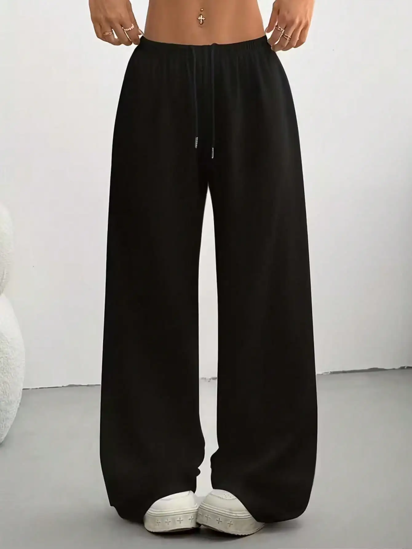 2026 Damen Casual Ganzjahres-Laufhose - Bequeme, lockere, einfarbige Hose mit Kordelzug und elastischem Bund, weites Bein – Detail 12