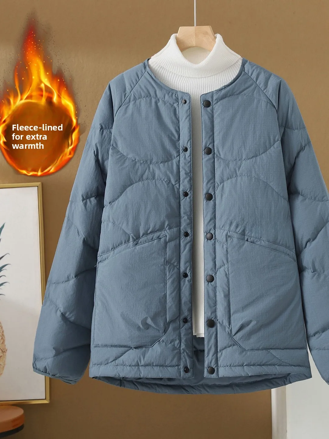 

Loose Comfortable Cotton Jaet Women's Casual round Ne Coat Classic Gourd Stitching Design Versatile Korean Sle Commute