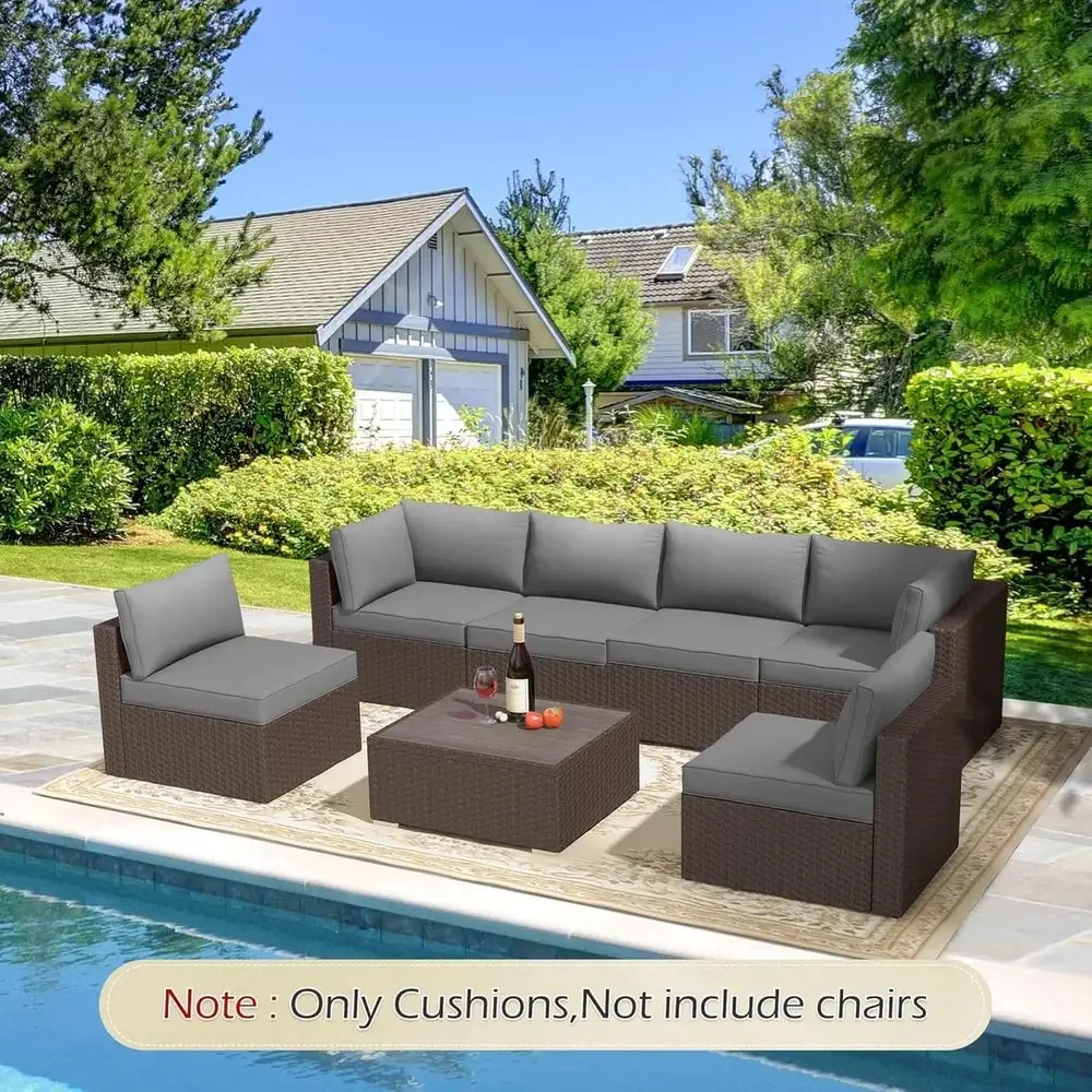 14-Piece Outdoor Sectional Patio Furniture Set with Water-Repellent Sofa Cushions - Gray