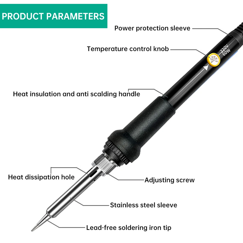 60W Electric Soldering Iron LCD Digital Display Adjustable Temperature Welding Repair Tools 220V / 110V Solder Wire Tips