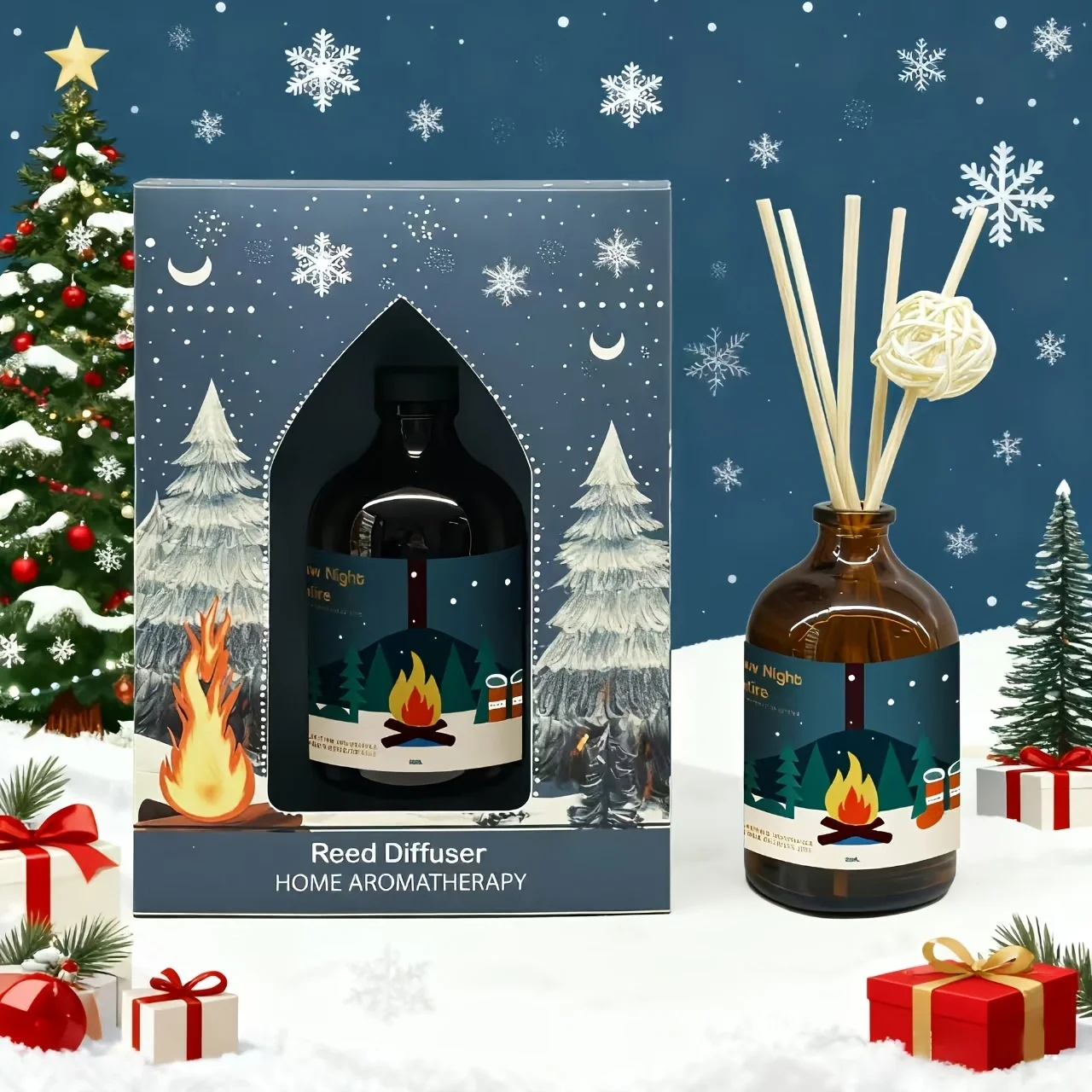 Christmas decoration set, flameless aromatherapy, rattan glass diffuser, living room fragrance set suitable for home, 2 scents a