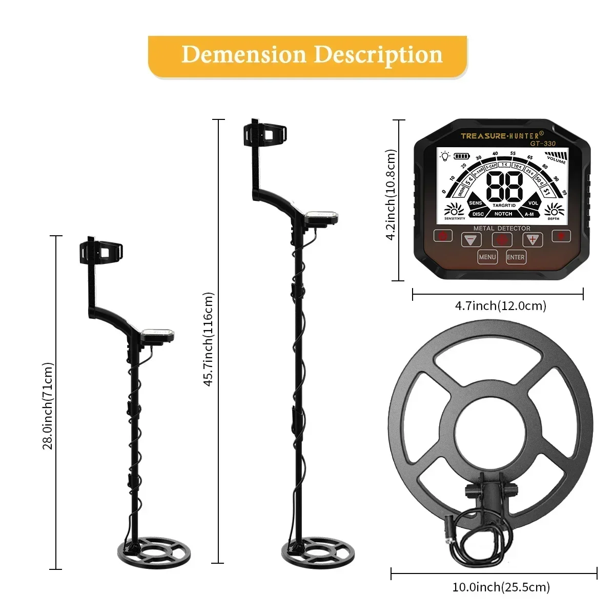 Metal detector sotterraneo GT330 Treasure Hunter Gold 10 '' bobina Metal Detecting Gold Coin Caccia al tesoro Impermeabile