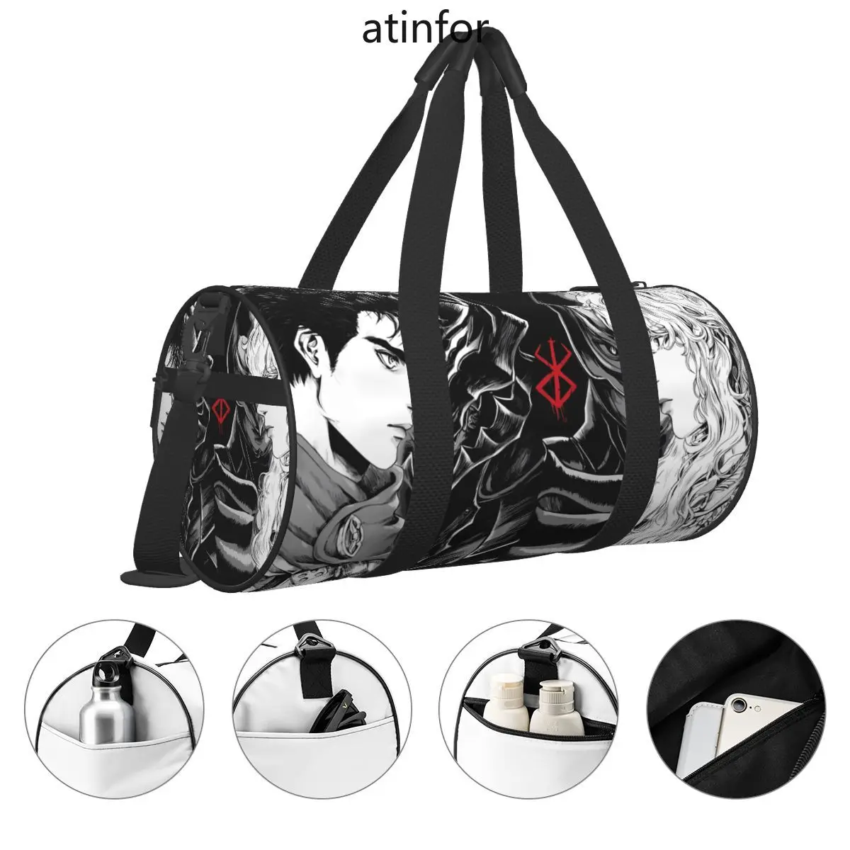 Anime japonês bereserk impresso saco de viagem moda legal treinamento ginásio saco grande bonito bolsas casal design saco de fitness ao ar livre