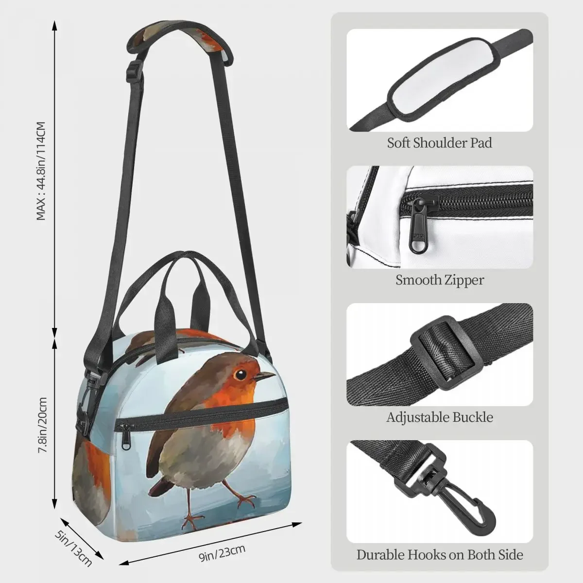 Robin Lunch Bags Insulated Bento Box Resuable Lunch Tote Picnic Bags Cooler Bag for Woman Work