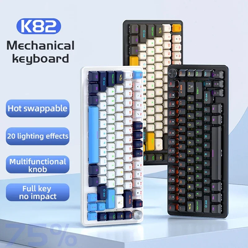 

K82 Cool Backlight Mechanical Keyboard,82 Keys,Multifunctional Knob,Full Key Hot Swappable,Wired Connection,Windows&Mac