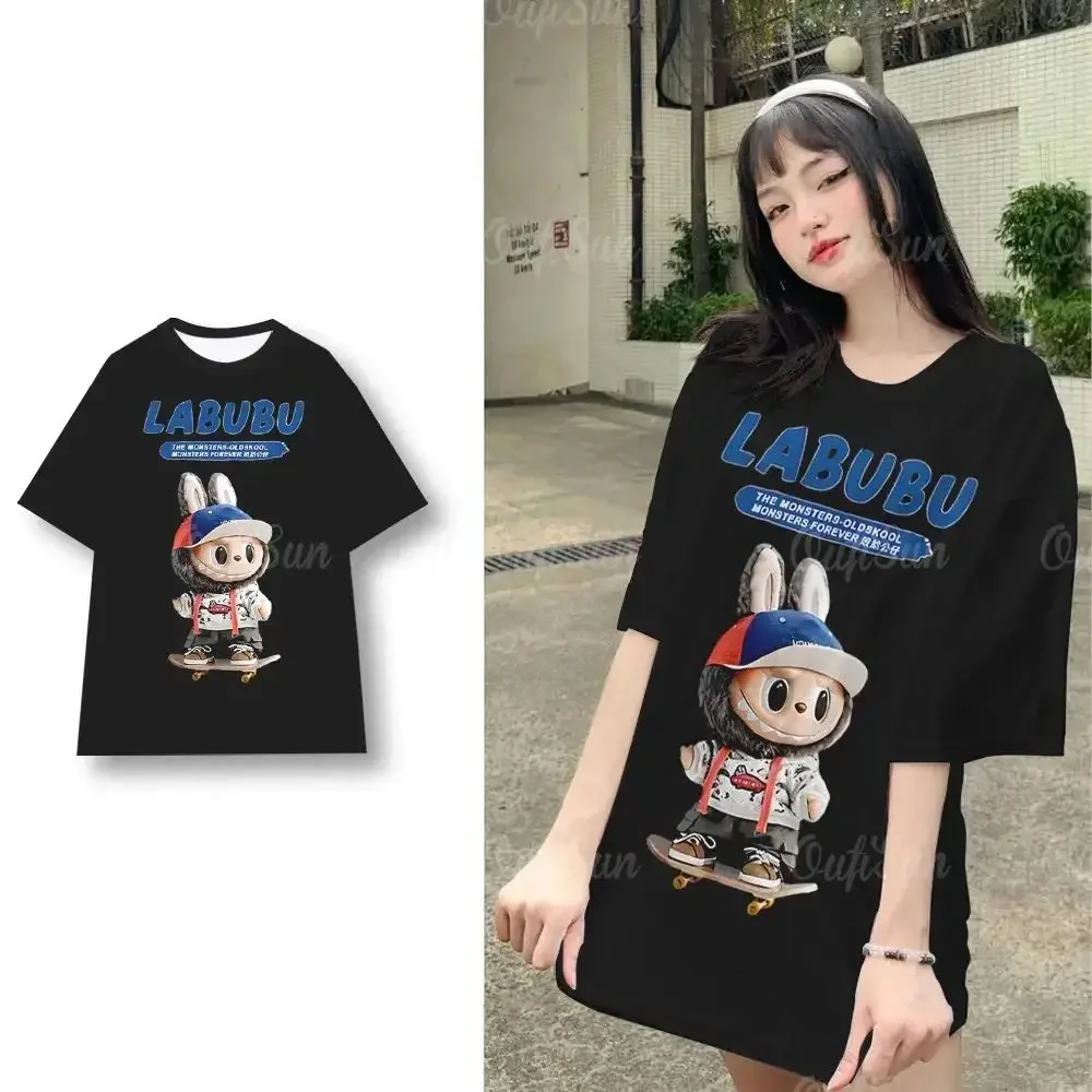 2024 New Labubu T-shirt Men and Women Short Sleeve Loose Tops Fashion Trend Comfortable Breathable Pure Cotton Printed Clothing