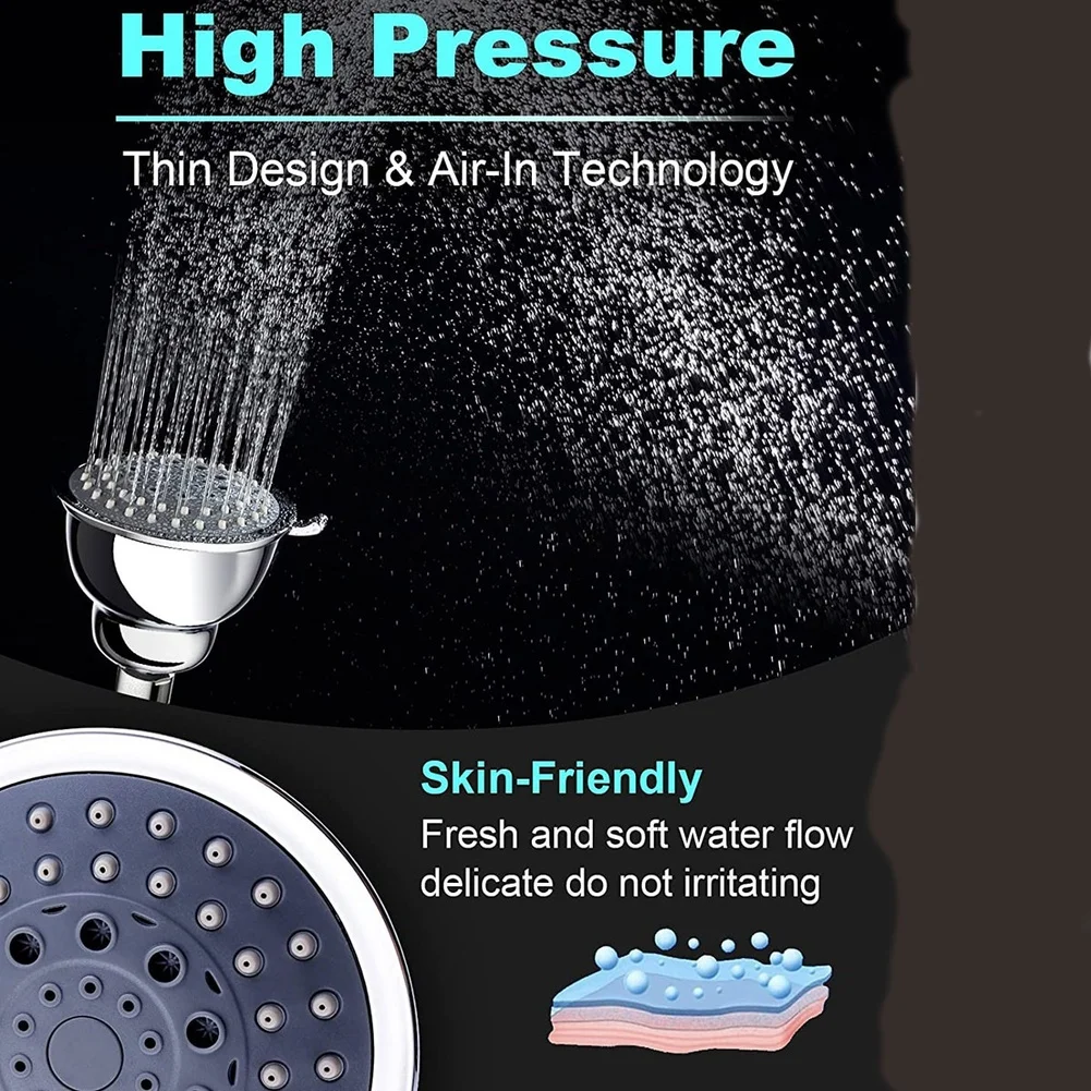 High Pressure Rain Shower Head with 5 Adjustable Spray Modes ABS Build and Self-Cleaning Jets for Uninterrupted Performance