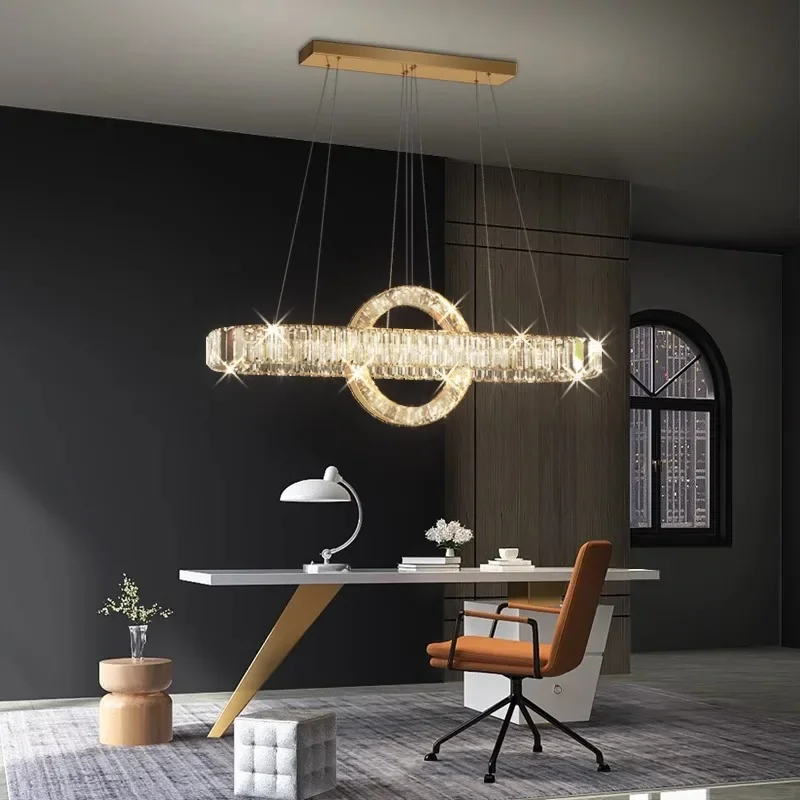 Modern Ring Crystal Restaurant Chandelier Living Room Center Table Kitchen Island Pendant Lamp Minimalist Decor Luster Fixture