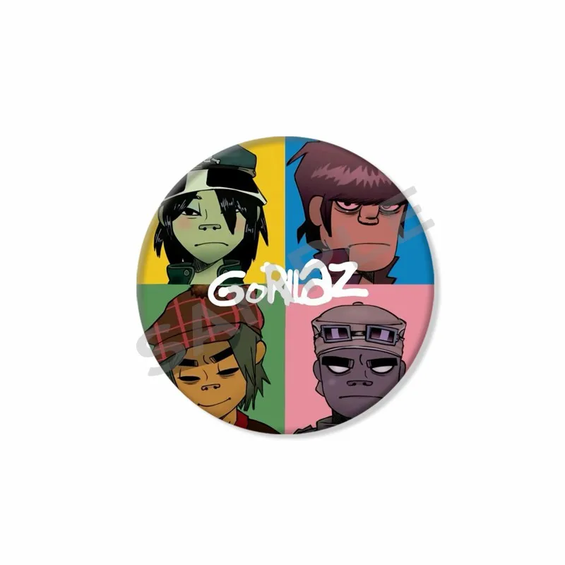 Virtual Singer Gorillaz Band Lapel Brooch Round Enamel Pin Russel Hobbs Murdoc Niccals 2-D Noodle Cartoon Badge Bag Accessories
