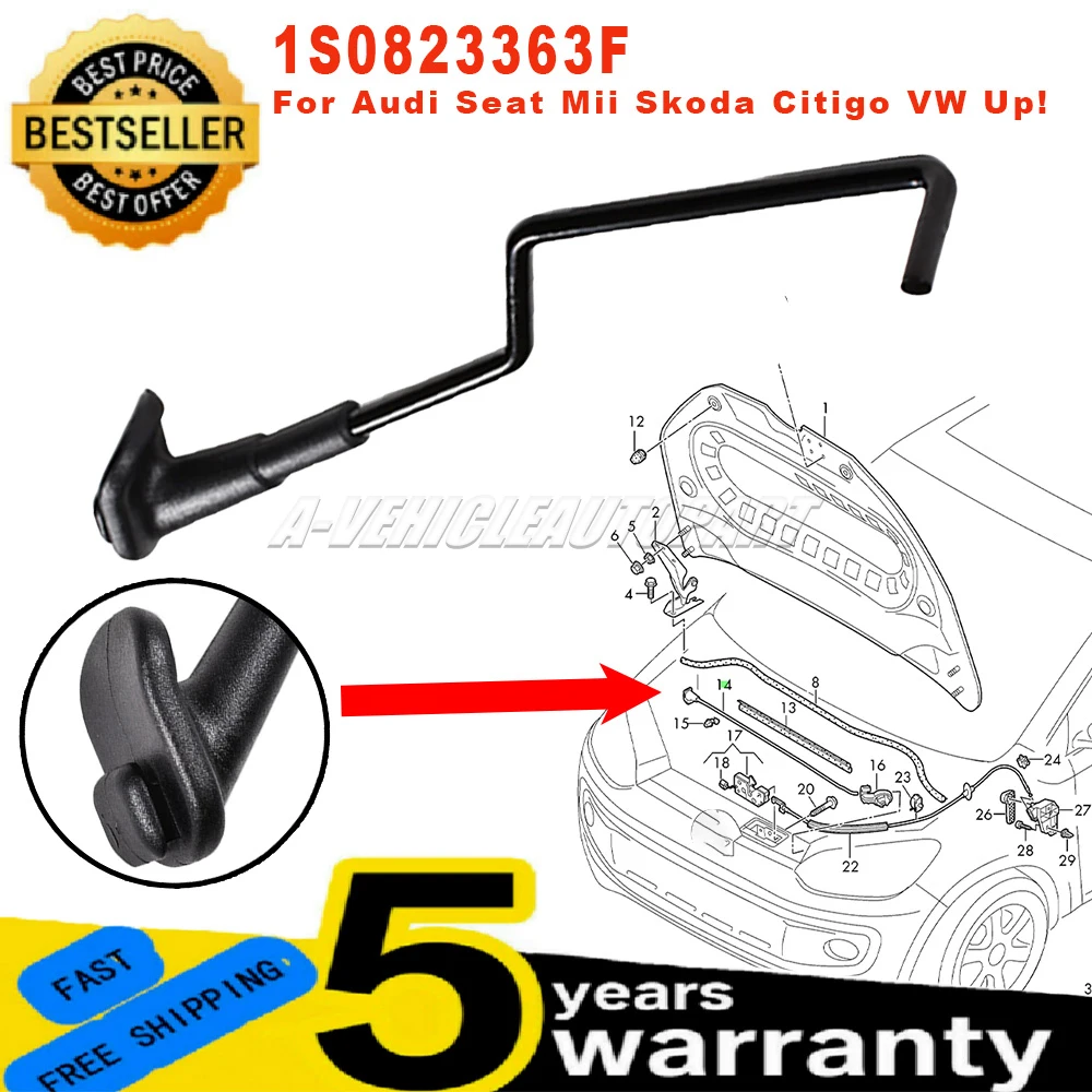 

1S0823363F Для Audi Seat Mii Skoda Citigo VW Up! 1 шт. новый опорный стержень переднего капота, черный, простая установка автомобильных аксессуаров